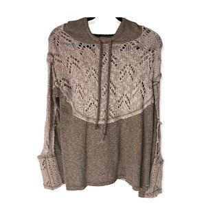 Penelope Rose Lace Detailed Raw Hem French Terry Hoodie Top Size Small